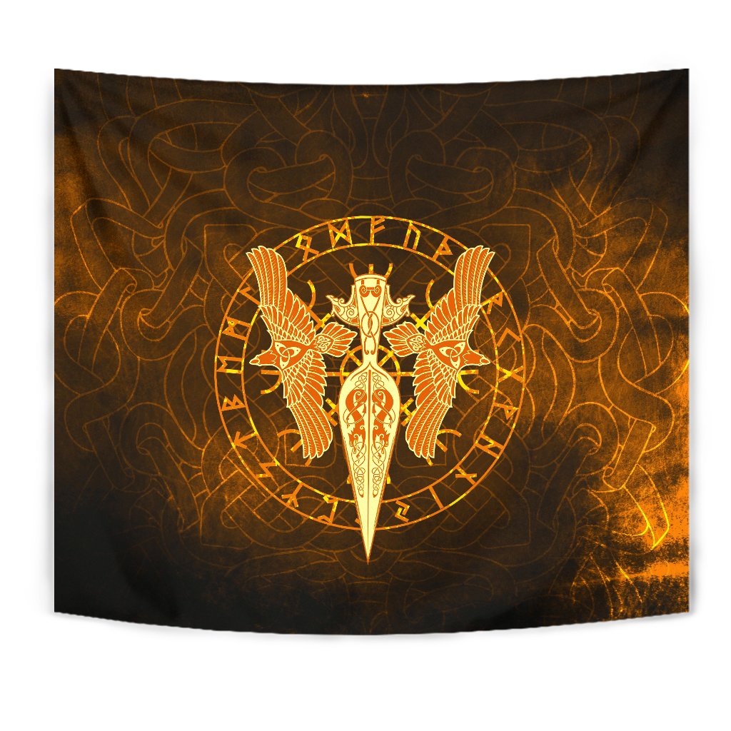 Tapestry Gold Spear Of The God Odin - Gungnir And Two Gold Ravens