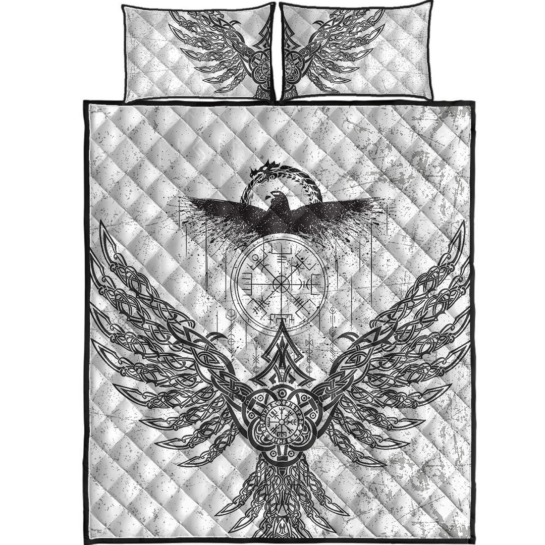 Quilt Bed Set - Raven Midgard and Compass Viking Quilt Bed Set