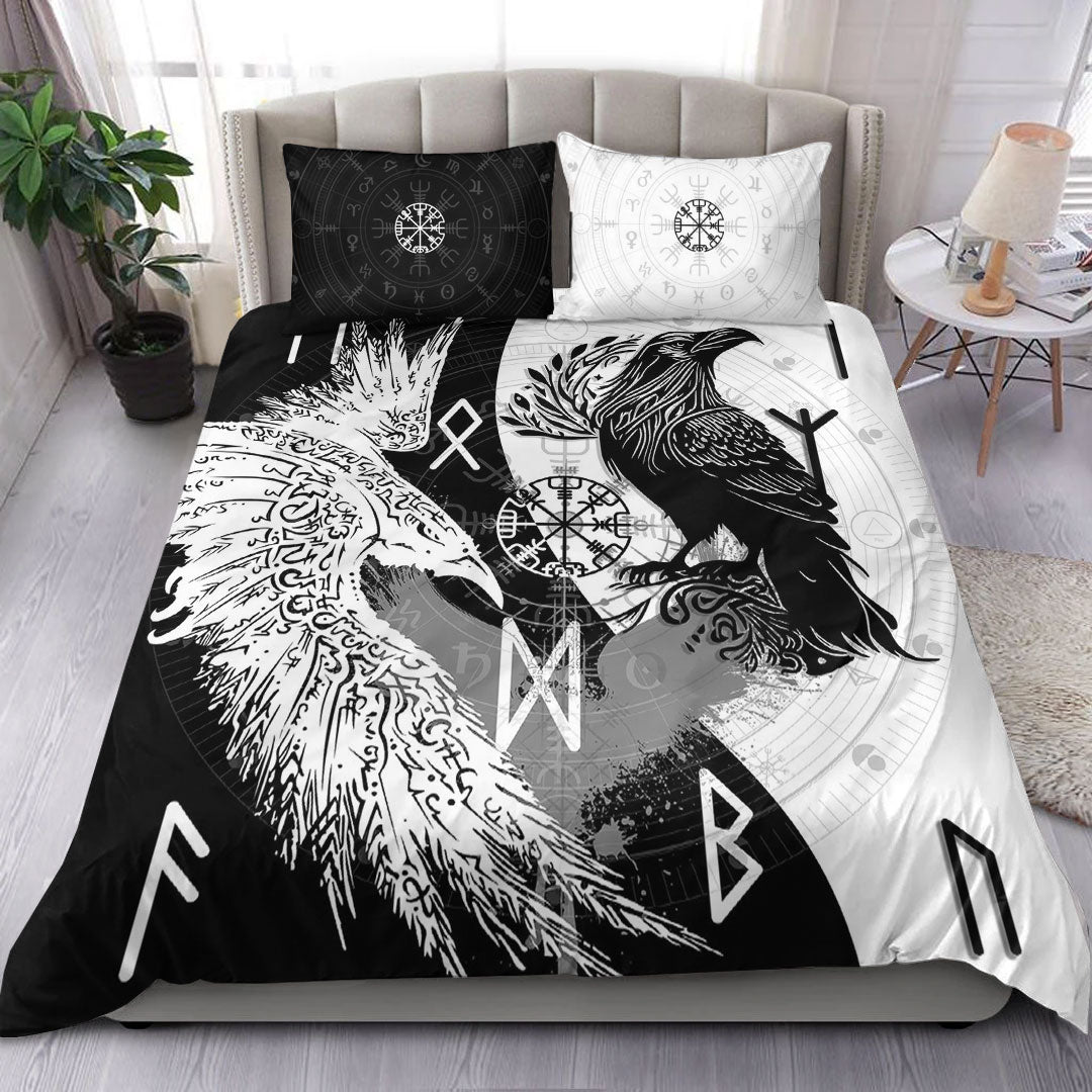 Bedding Set Raven Viking Tattoo Ying Yang Style Bedding Set
