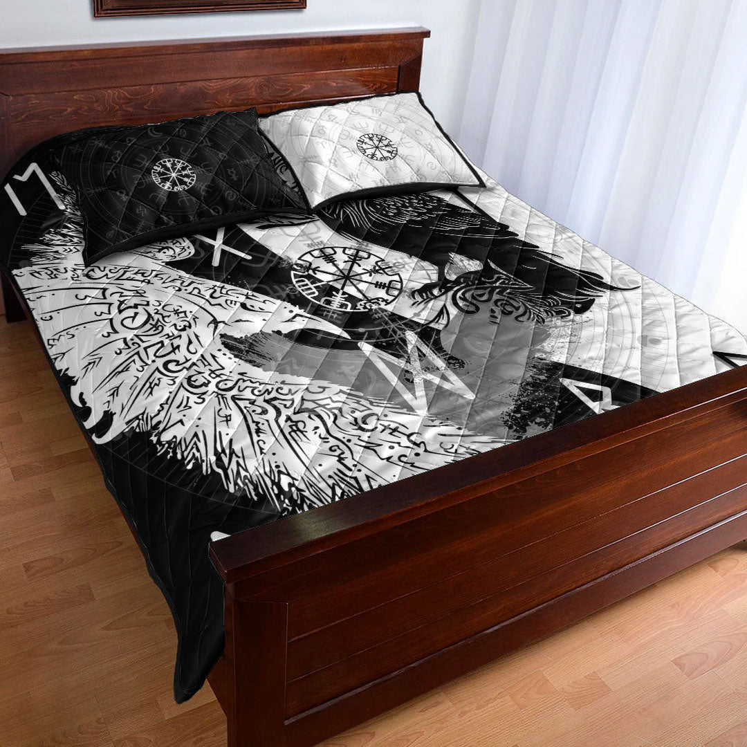 Quilt Bed Set - Raven Viking Tattoo Ying Yang Style Quilt Bed Set