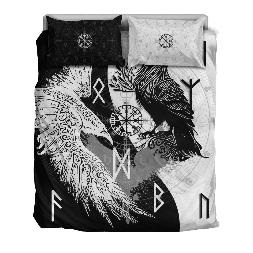 Bedding Set Raven Viking Tattoo Ying Yang Style Bedding Set
