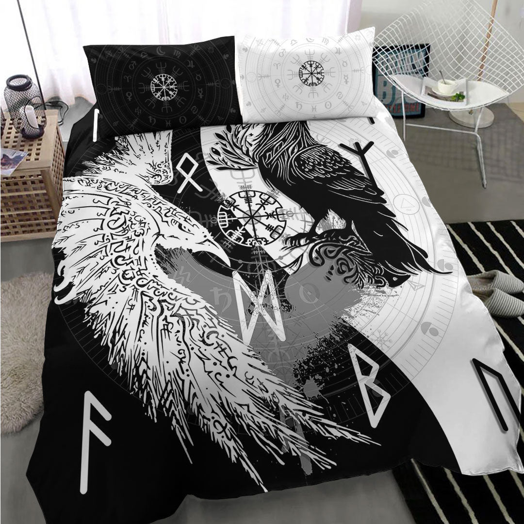 Bedding Set Raven Viking Tattoo Ying Yang Style Bedding Set