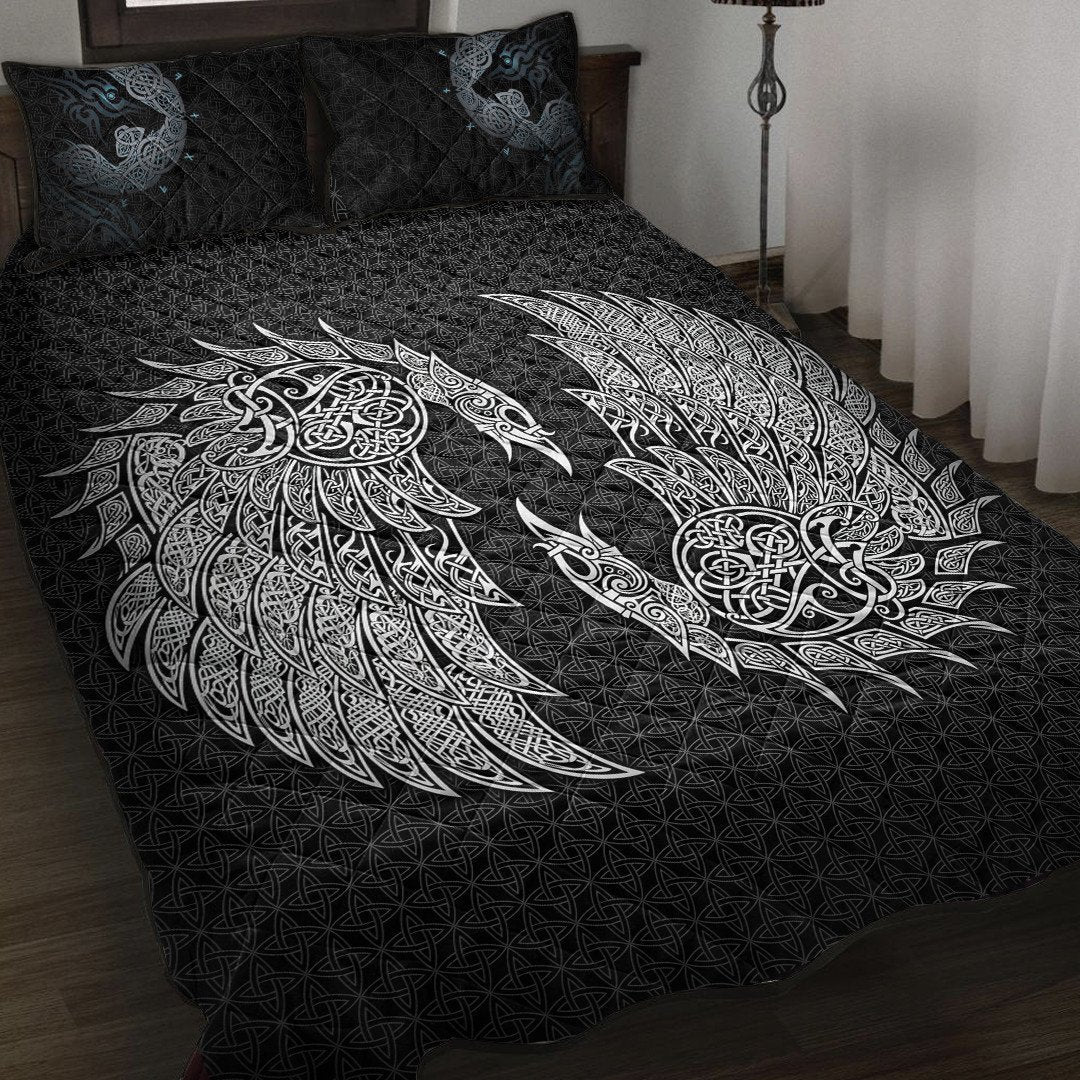 Viking Style Quilt Bed Set - Raven and Wolf Fenrir Quilt Bed Set A35