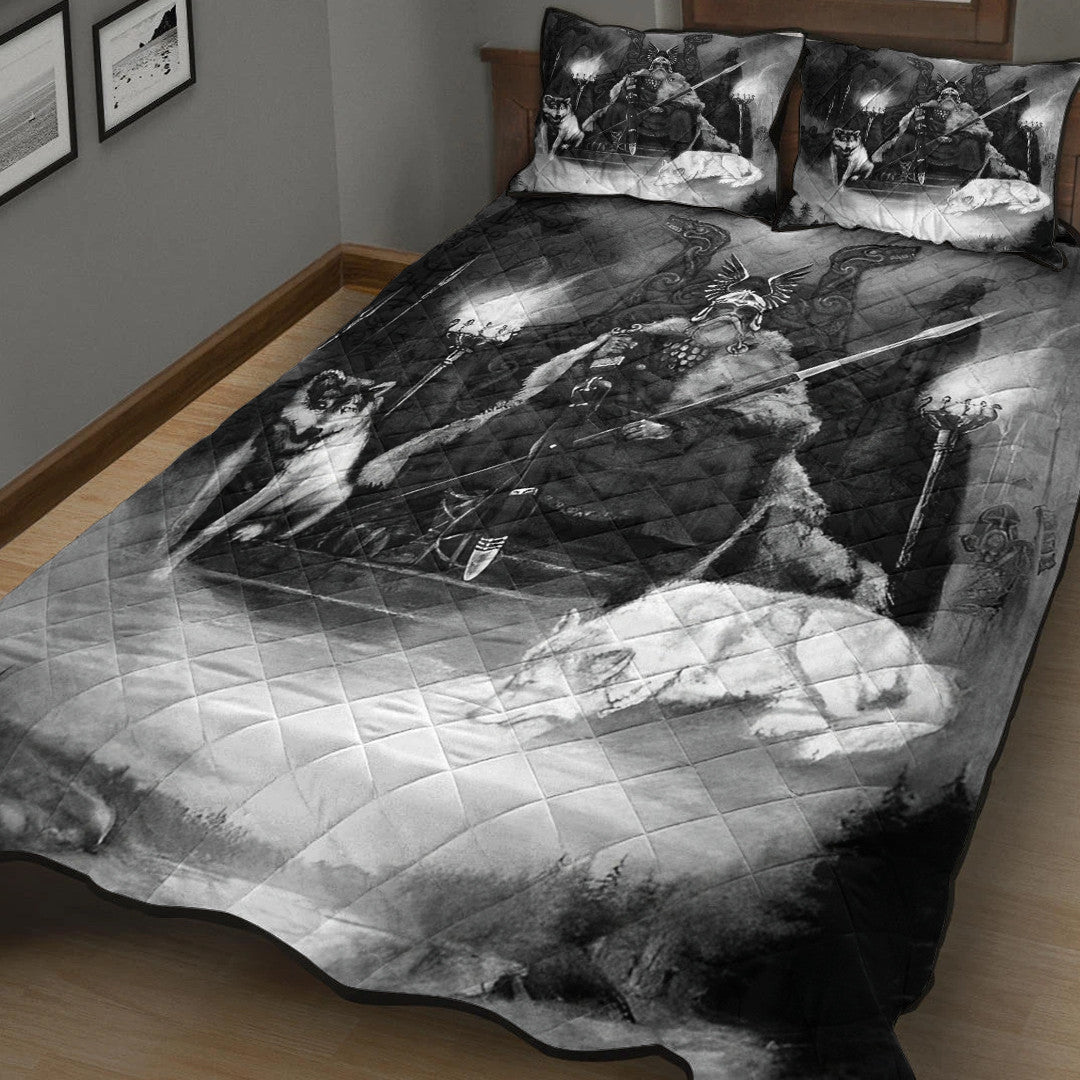 Quilt Bed Set - King Odin Viking Wolf Quilt Bed Set