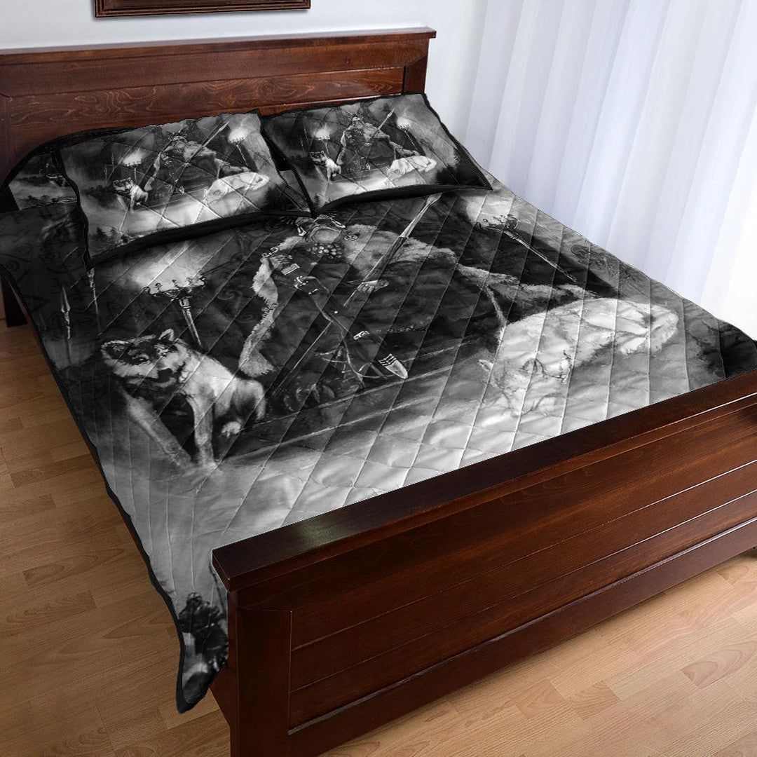 Quilt Bed Set - King Odin Viking Wolf Quilt Bed Set