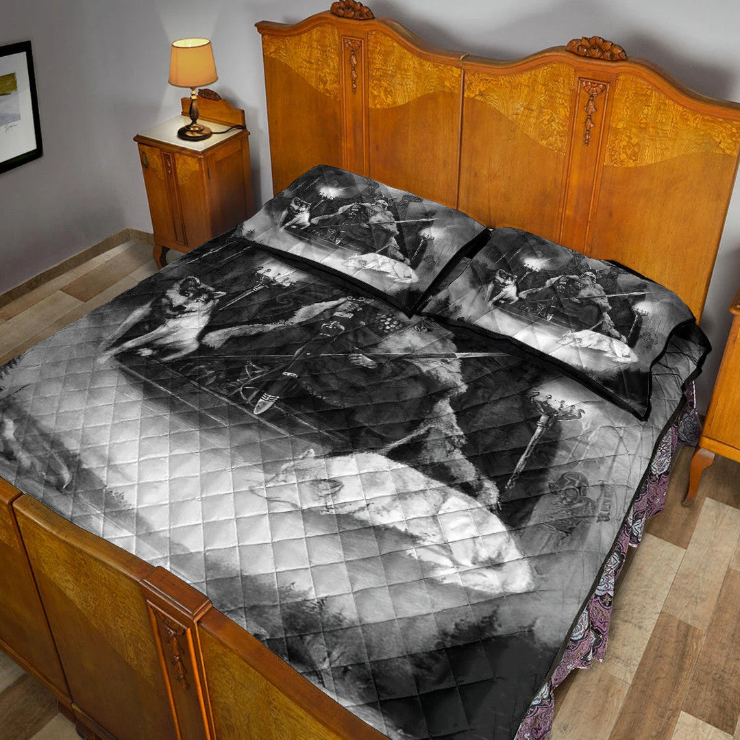 Quilt Bed Set - King Odin Viking Wolf Quilt Bed Set