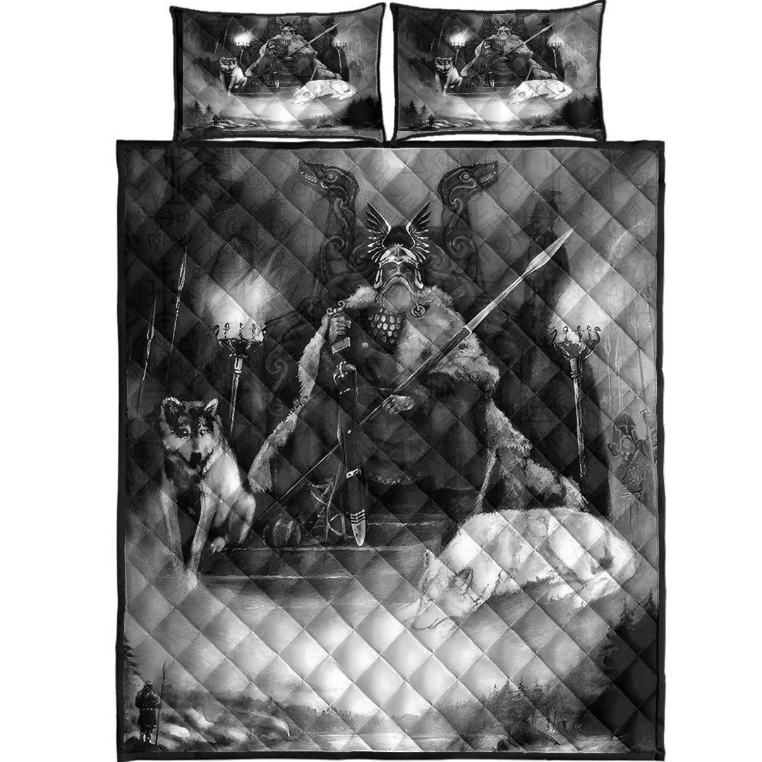 Quilt Bed Set - King Odin Viking Wolf Quilt Bed Set