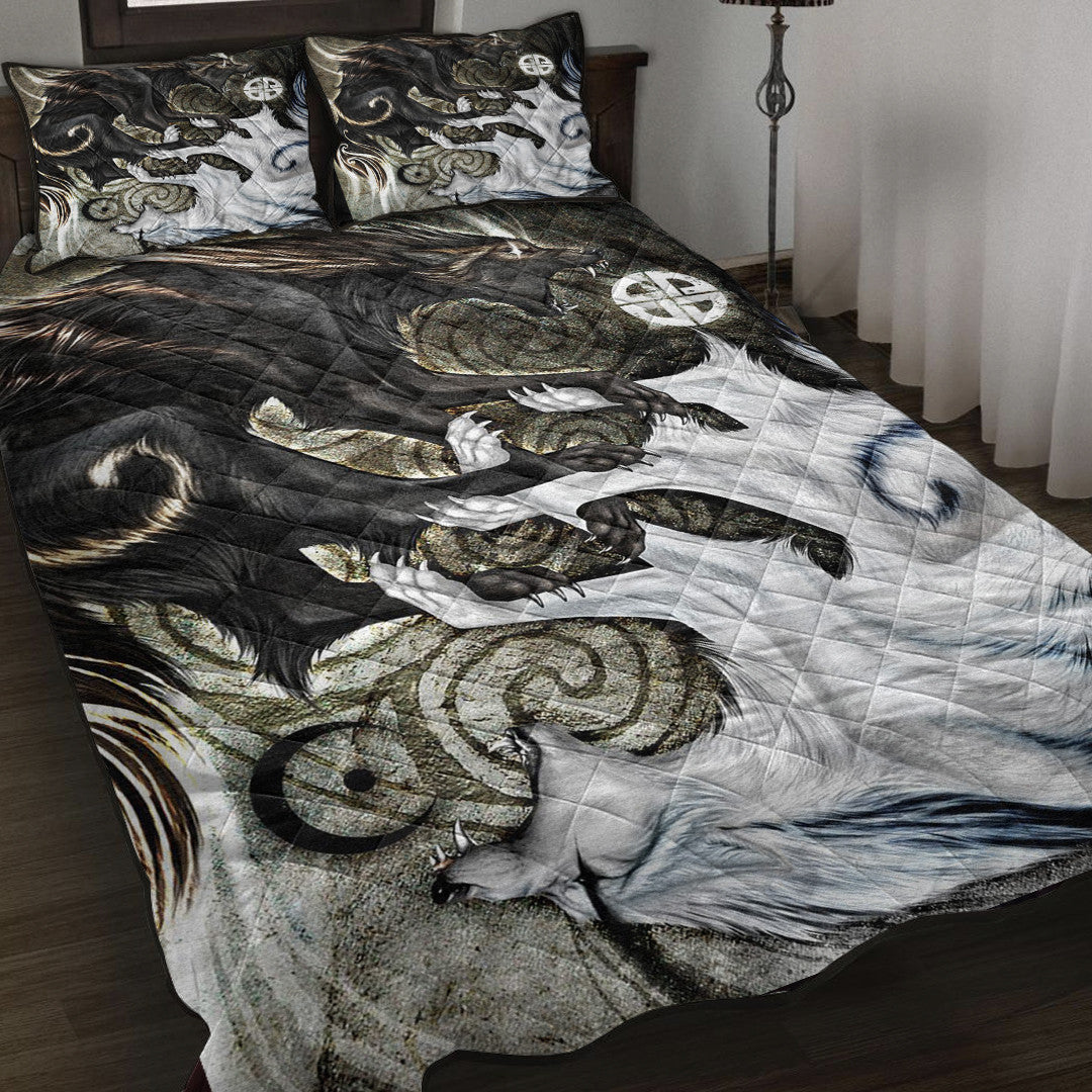 Viking Style Quilt Bed Set - Skoll and Hati Ying Yang Style Quilt Bed Set A35