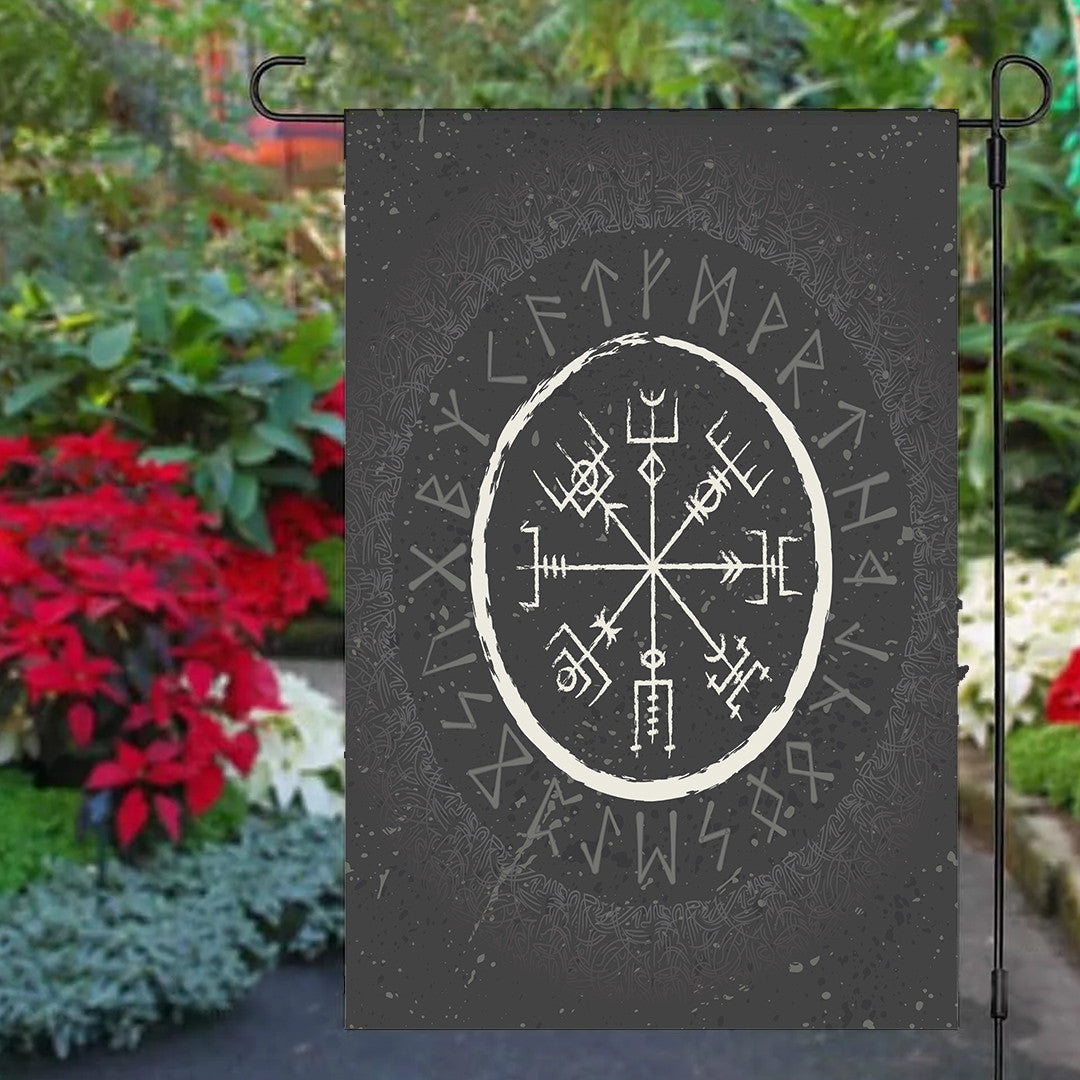 Garden Flag - Vegvisir and Rune Round Vector Style Garden Flag