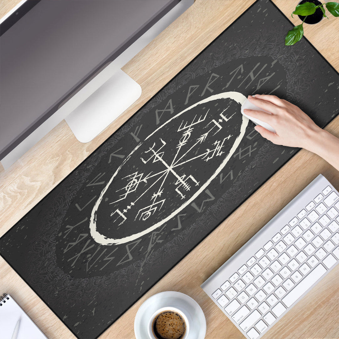 Mouse Mat - Vegvisir and Rune Round Vector Style Mouse Mat