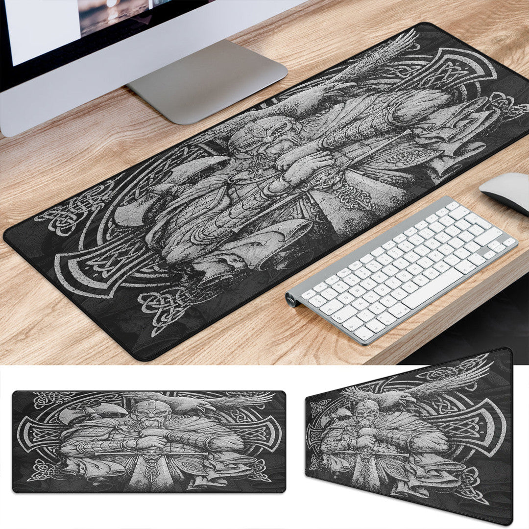 Mouse Mat - Viking Odin Tattoo and Raven Round Vector Style Mouse Mat
