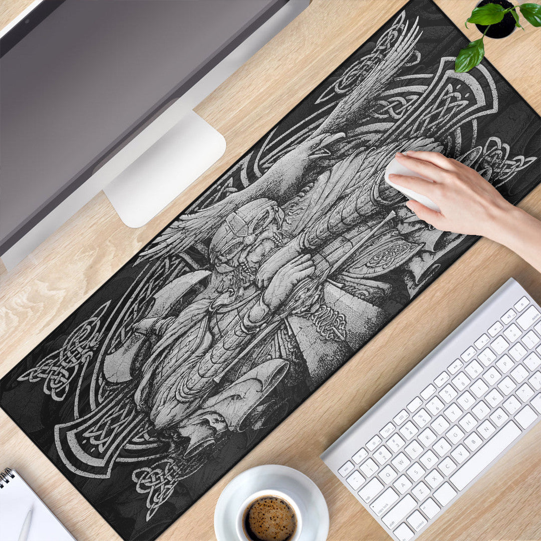 Mouse Mat - Viking Odin Tattoo and Raven Round Vector Style Mouse Mat