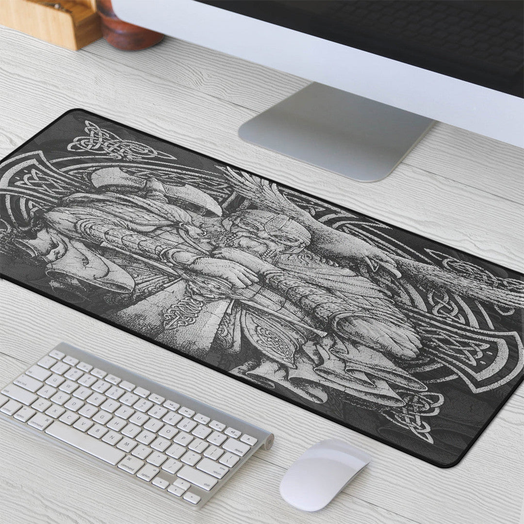 Mouse Mat - Viking Odin Tattoo and Raven Round Vector Style Mouse Mat