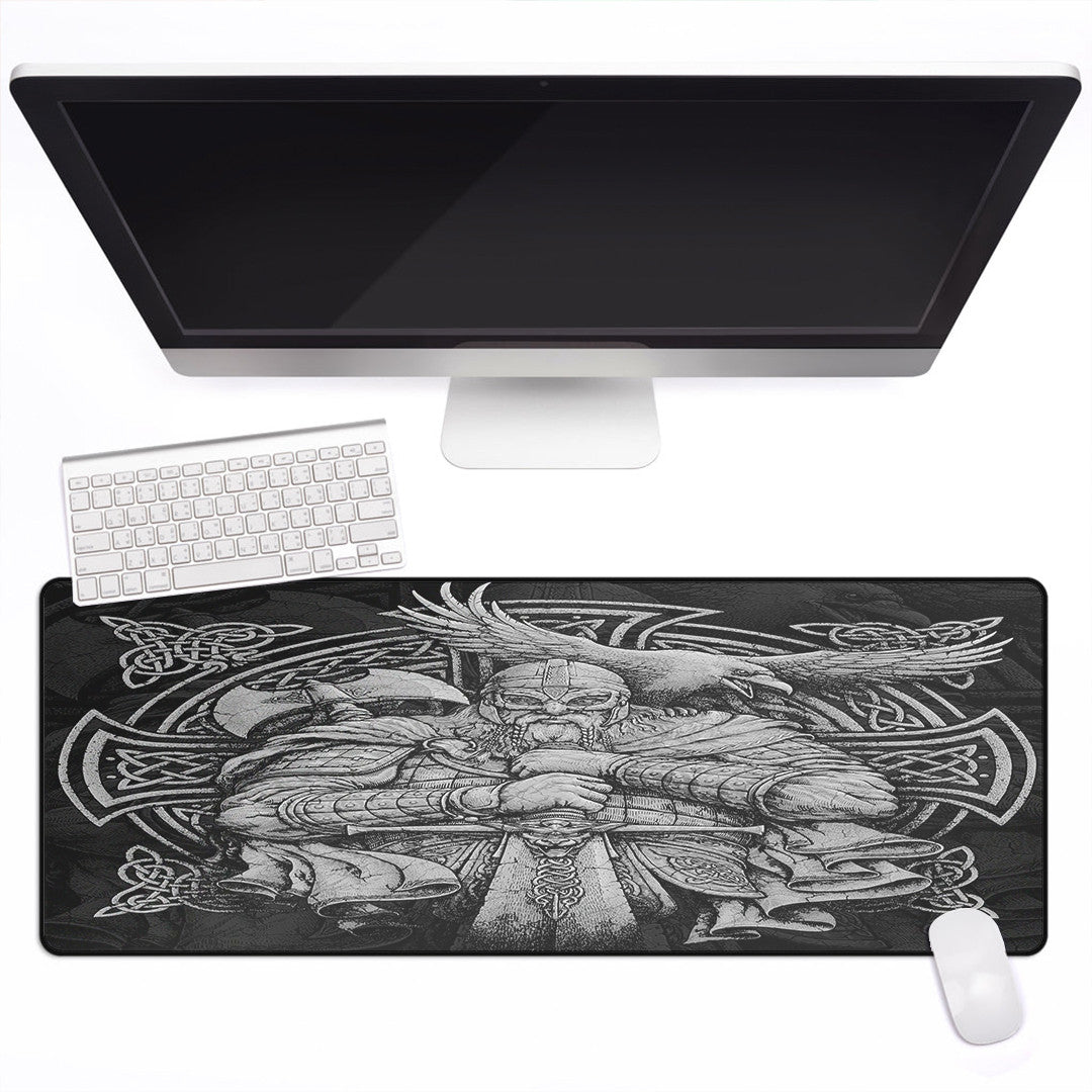 Mouse Mat - Viking Odin Tattoo and Raven Round Vector Style Mouse Mat