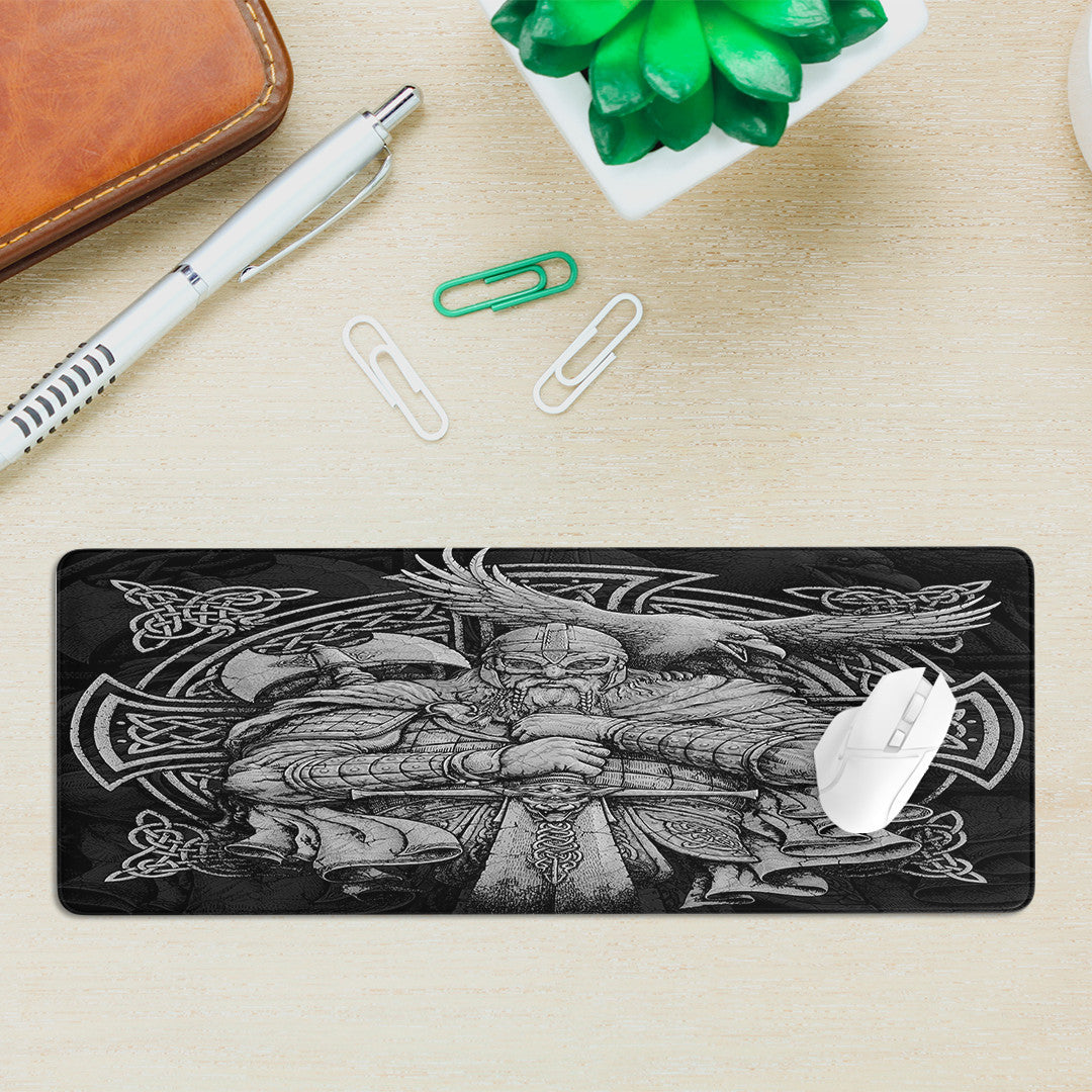 Mouse Mat - Viking Odin Tattoo and Raven Round Vector Style Mouse Mat