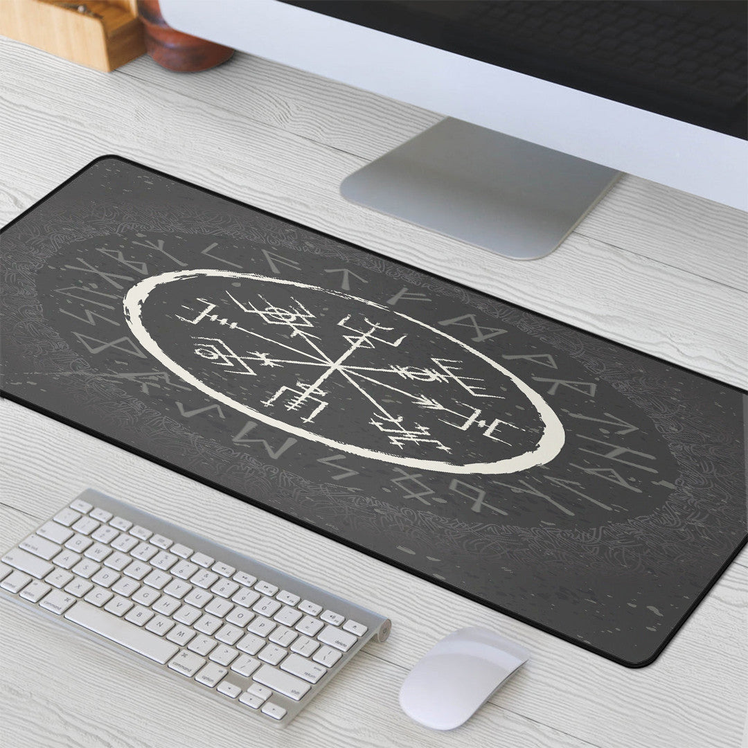 Mouse Mat - Vegvisir and Rune Round Vector Style Mouse Mat