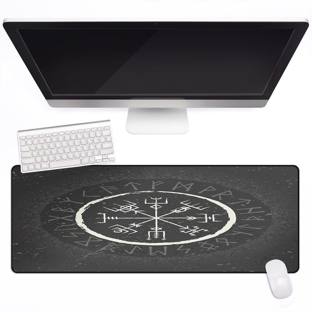 Mouse Mat - Vegvisir and Rune Round Vector Style Mouse Mat