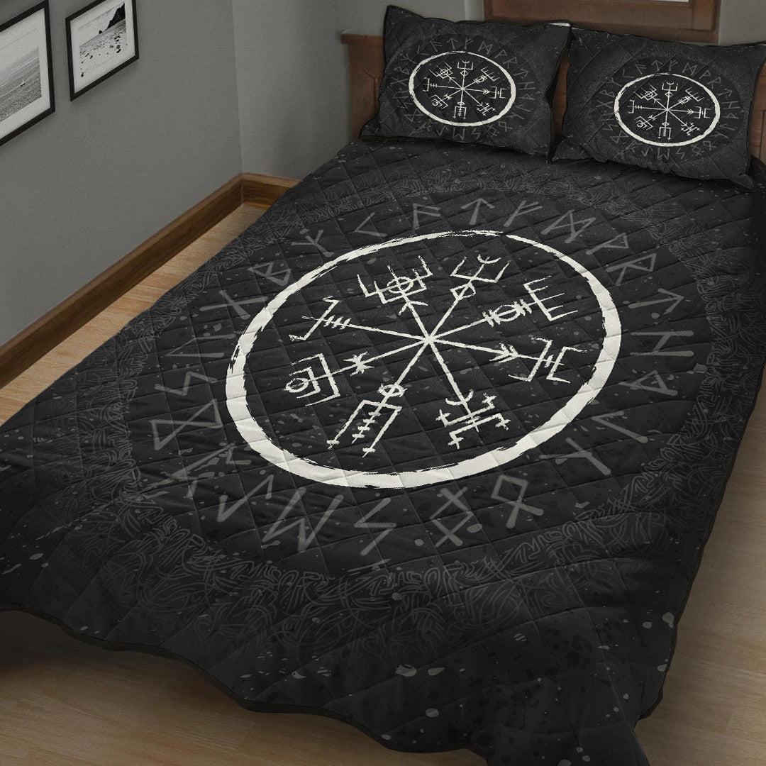 Quilt Bed Set - Vegvisir and Rune Round Vector Style Quilt Bed Set