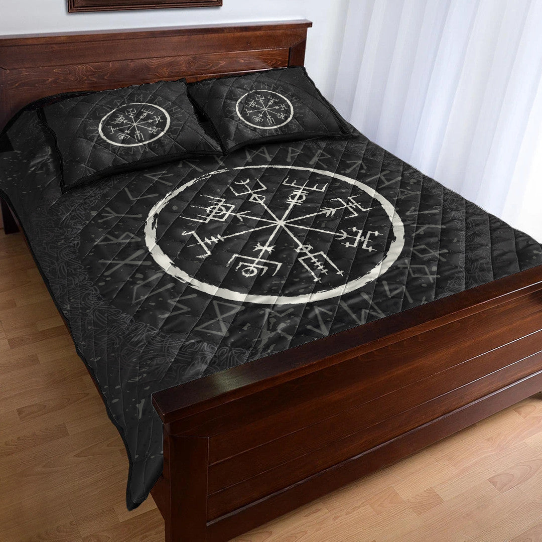 Quilt Bed Set - Vegvisir and Rune Round Vector Style Quilt Bed Set