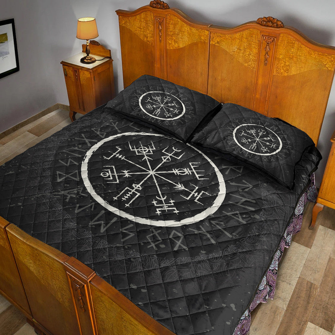 Quilt Bed Set - Vegvisir and Rune Round Vector Style Quilt Bed Set