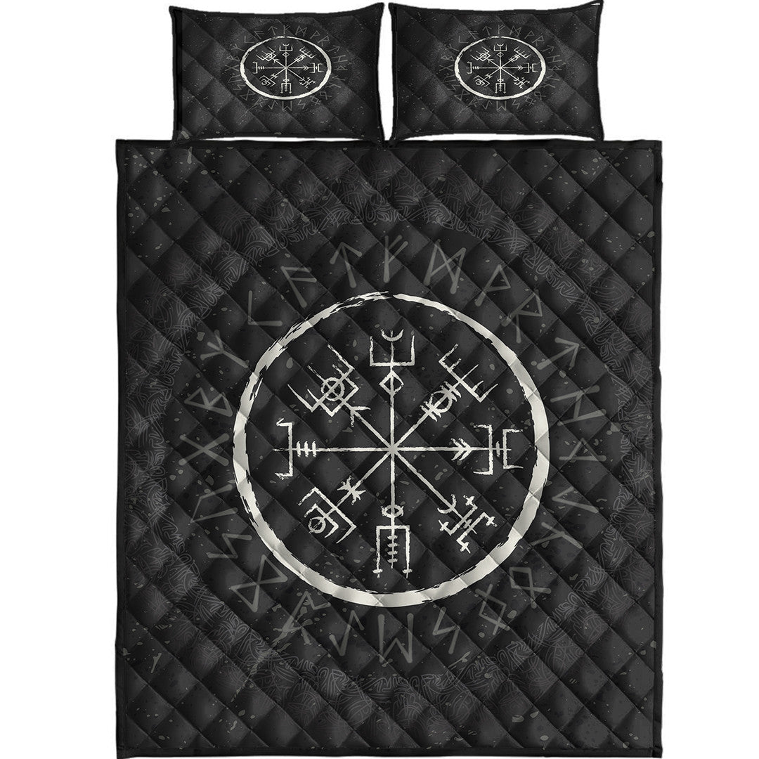 Quilt Bed Set - Vegvisir and Rune Round Vector Style Quilt Bed Set