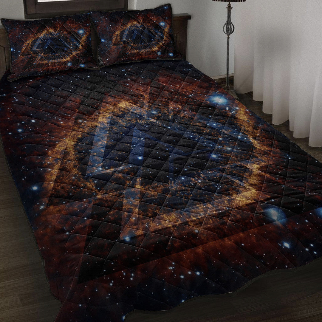 Viking Style Quilt Bed Set - Valknut Tattoo Galaxy Quilt Bed Set A35