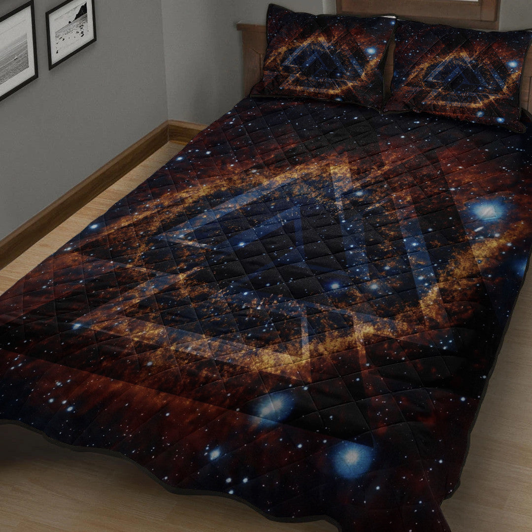 Quilt Bed Set - Valknut Tattoo Galaxy Quilt Bed Set