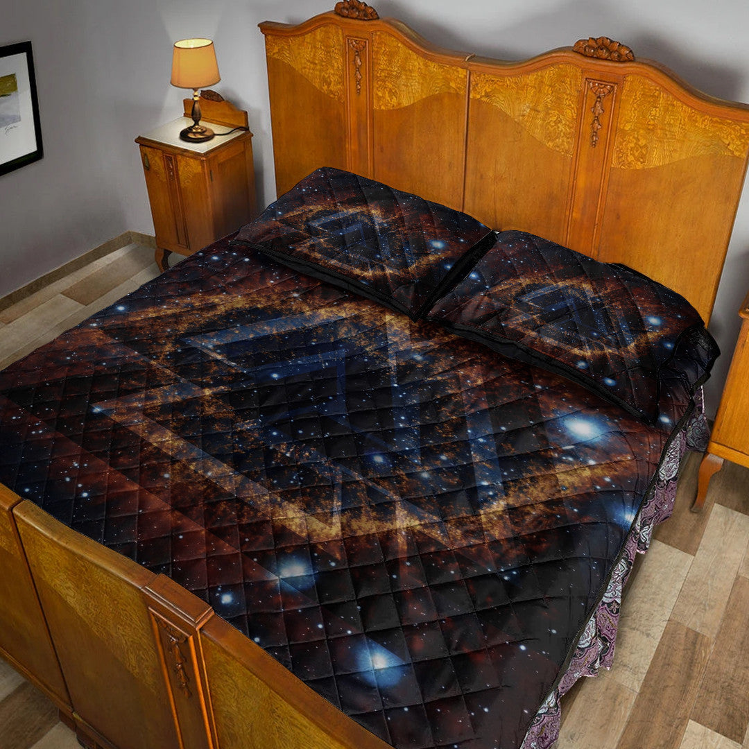 Quilt Bed Set - Valknut Tattoo Galaxy Quilt Bed Set