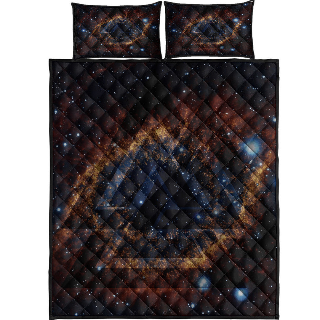 Quilt Bed Set - Valknut Tattoo Galaxy Quilt Bed Set