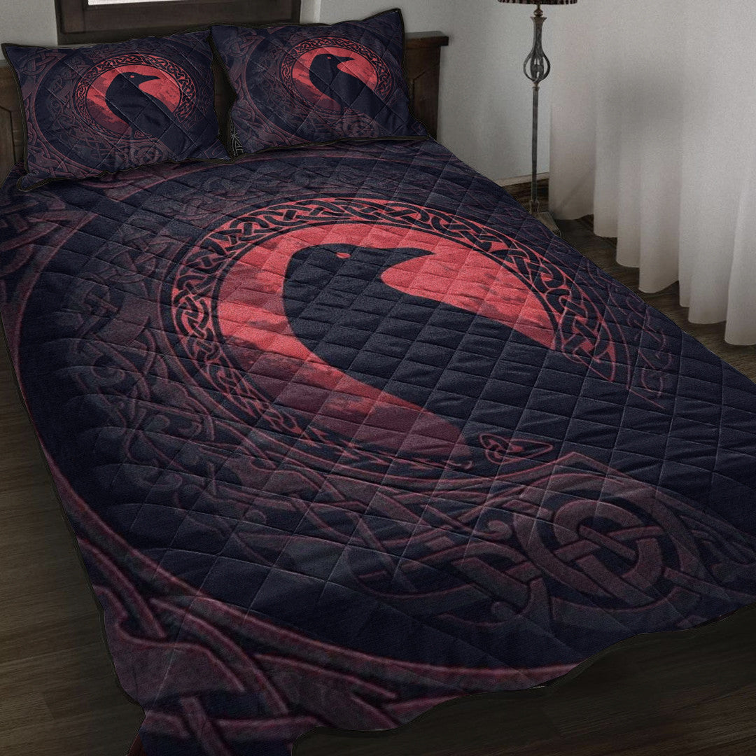 1sttheworld Quilt Bed Set - Viking Raven and Celtic Blood Style Quilt Bed Set A35