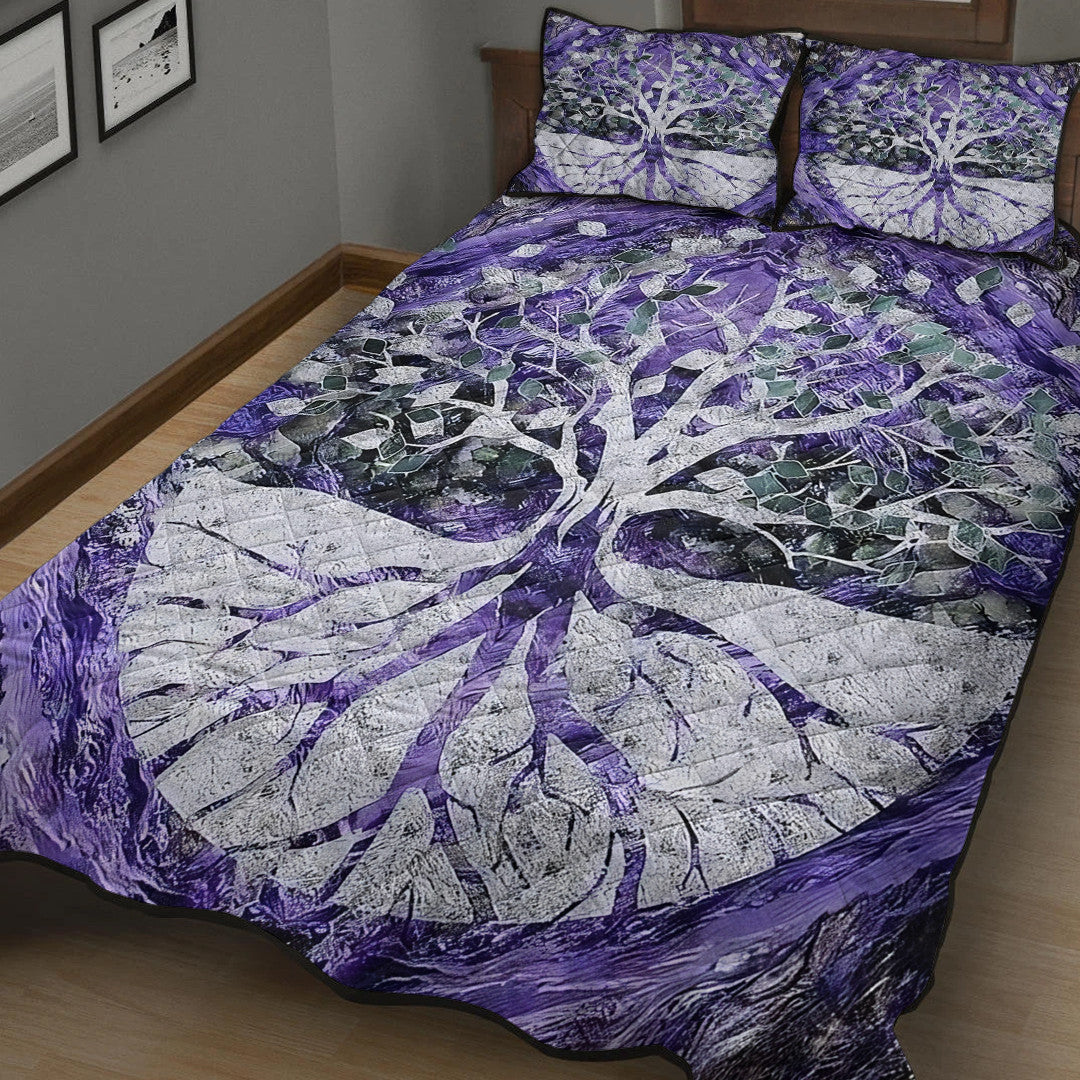Quilt Bed Set - Viking Yggdrasil Tattoo and Vector Quilt Bed Set