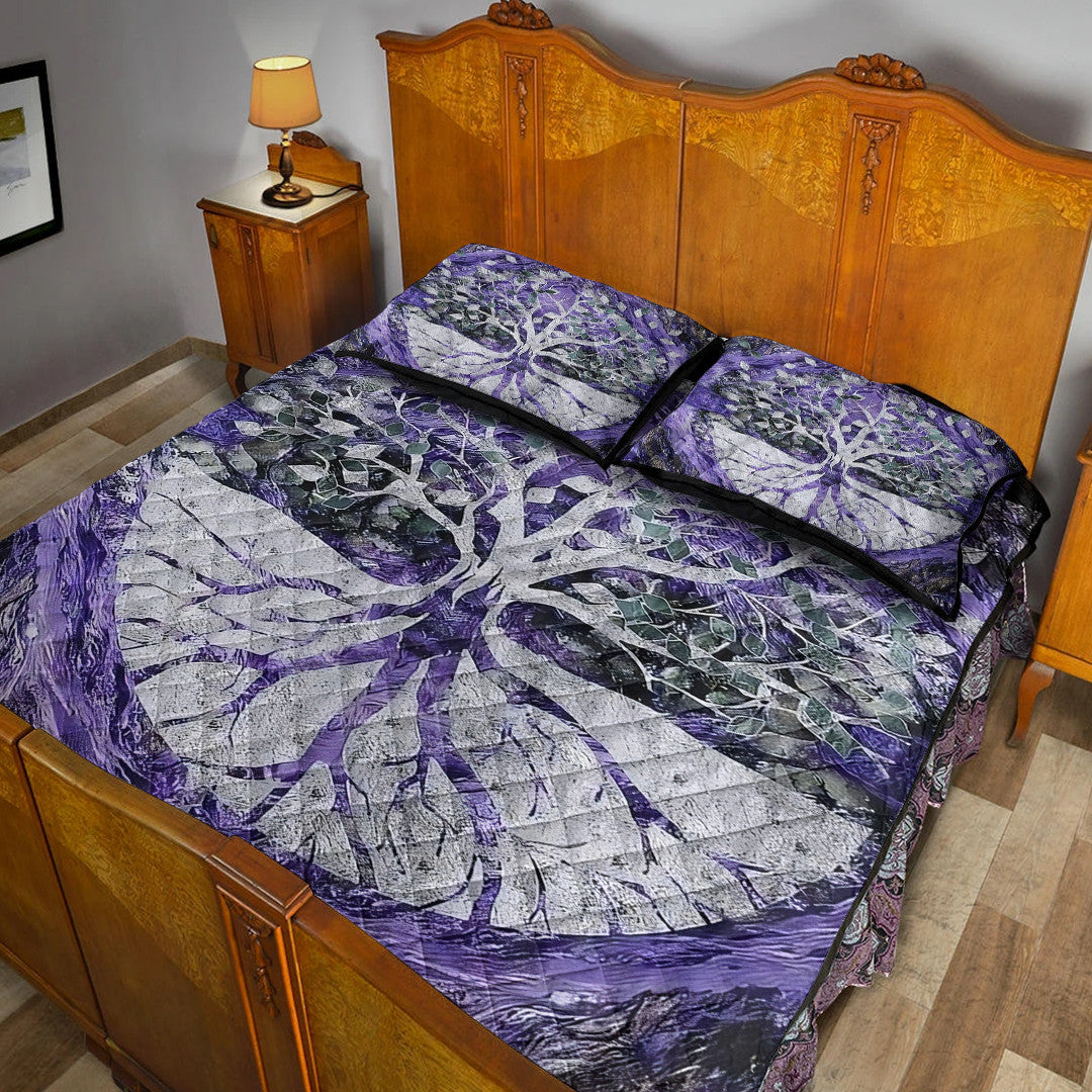 Quilt Bed Set - Viking Yggdrasil Tattoo and Vector Quilt Bed Set