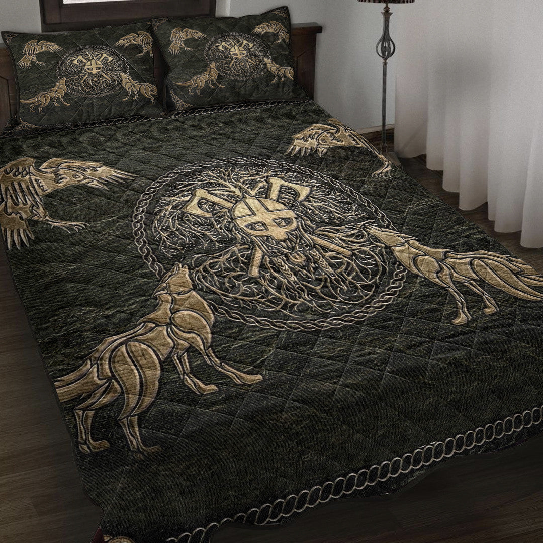 1sttheworld Quilt Bed Set - Viking Warrior Mugin and Hugin,Skoll and Hati Quilt Bed Set A35