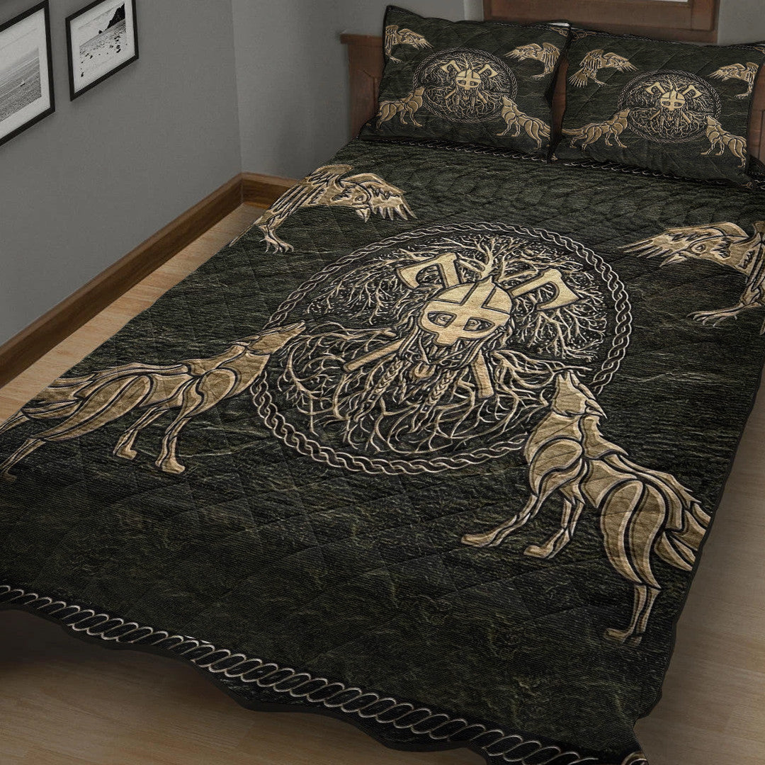Quilt Bed Set - Viking Warrior Mugin and Hugin,Skoll and Hati Quilt Bed Set