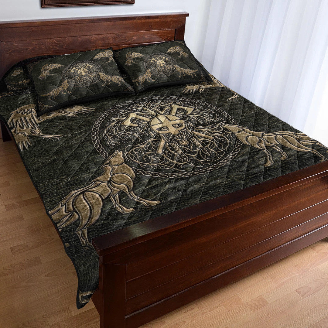 Quilt Bed Set - Viking Warrior Mugin and Hugin,Skoll and Hati Quilt Bed Set