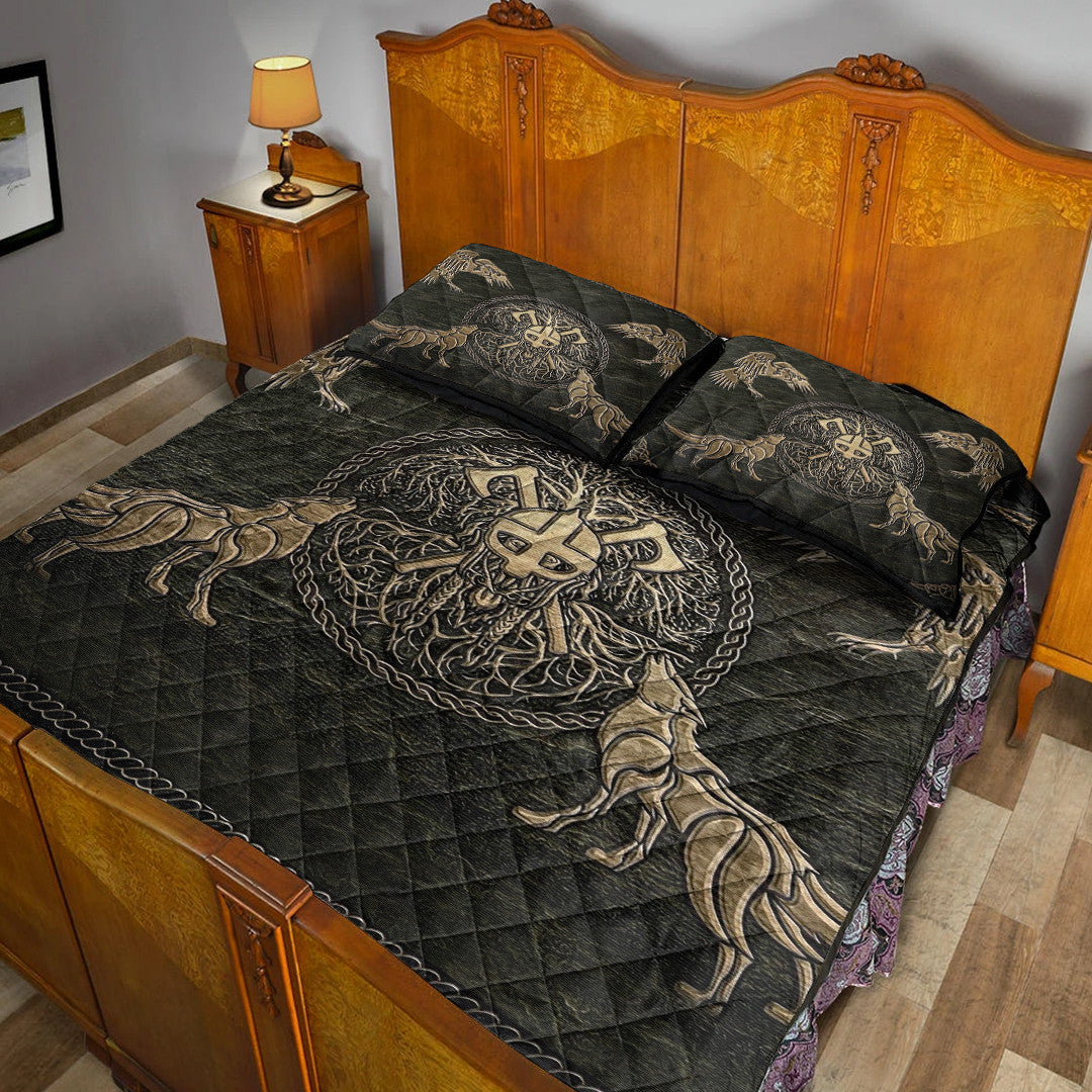 Quilt Bed Set - Viking Warrior Mugin and Hugin,Skoll and Hati Quilt Bed Set