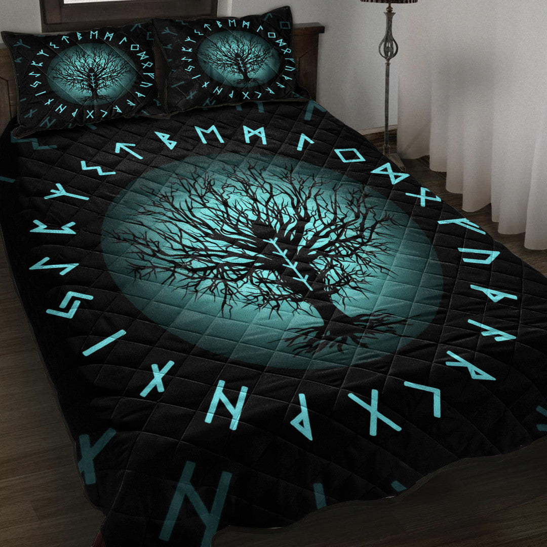 1sttheworld Quilt Bed Set - Yggdrasil and Rune Round Tattoo Quilt Bed Set A35