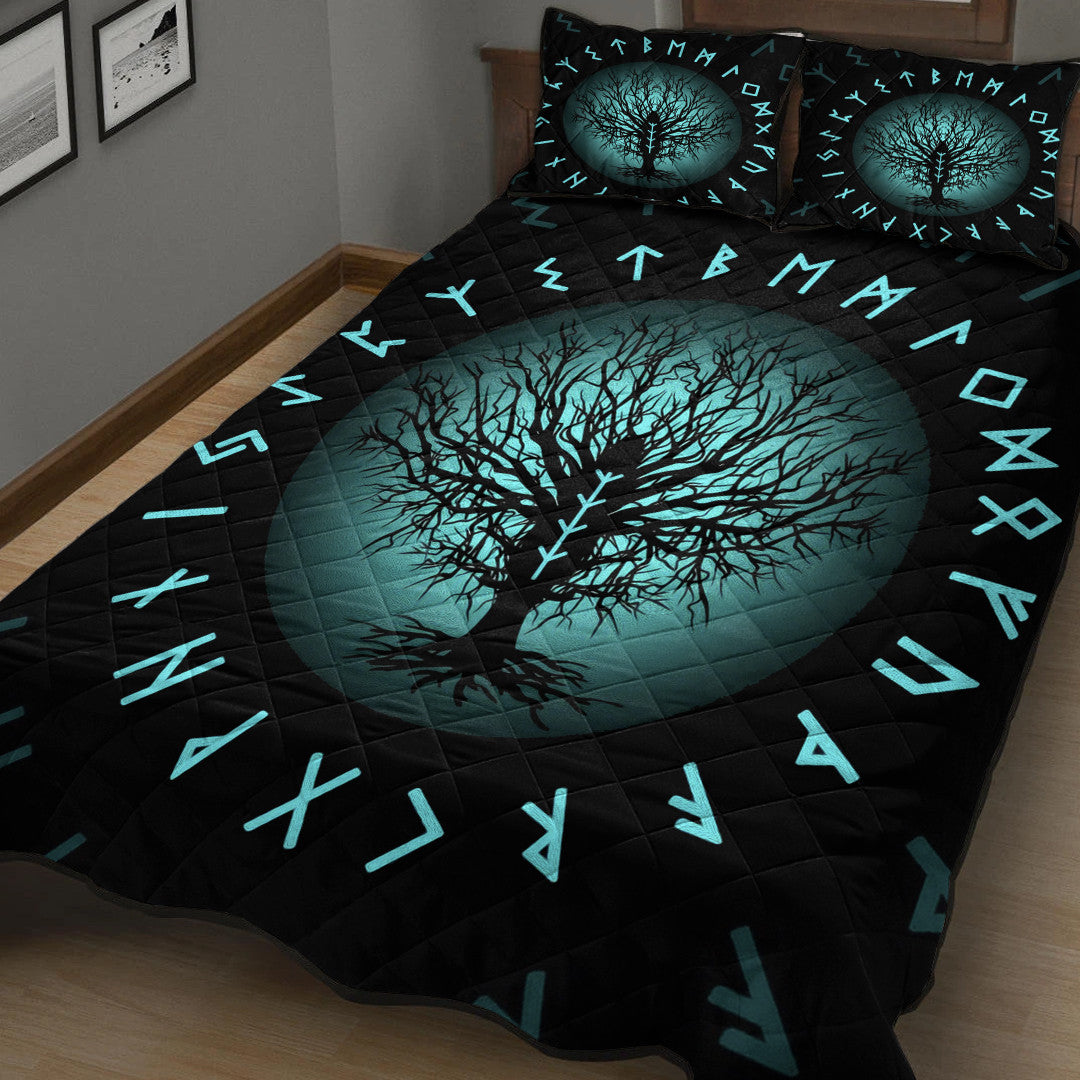 Quilt Bed Set - Yggdrasil and Rune Round Tattoo Quilt Bed Set