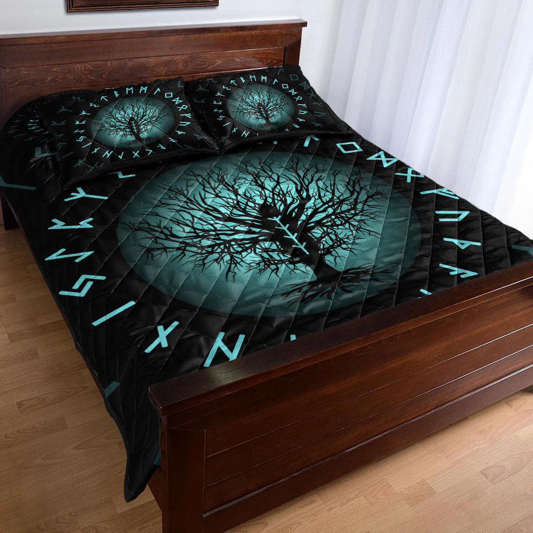 Quilt Bed Set - Yggdrasil and Rune Round Tattoo Quilt Bed Set