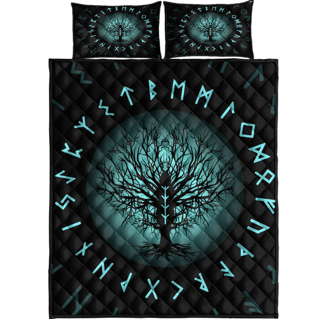 Quilt Bed Set - Yggdrasil and Rune Round Tattoo Quilt Bed Set