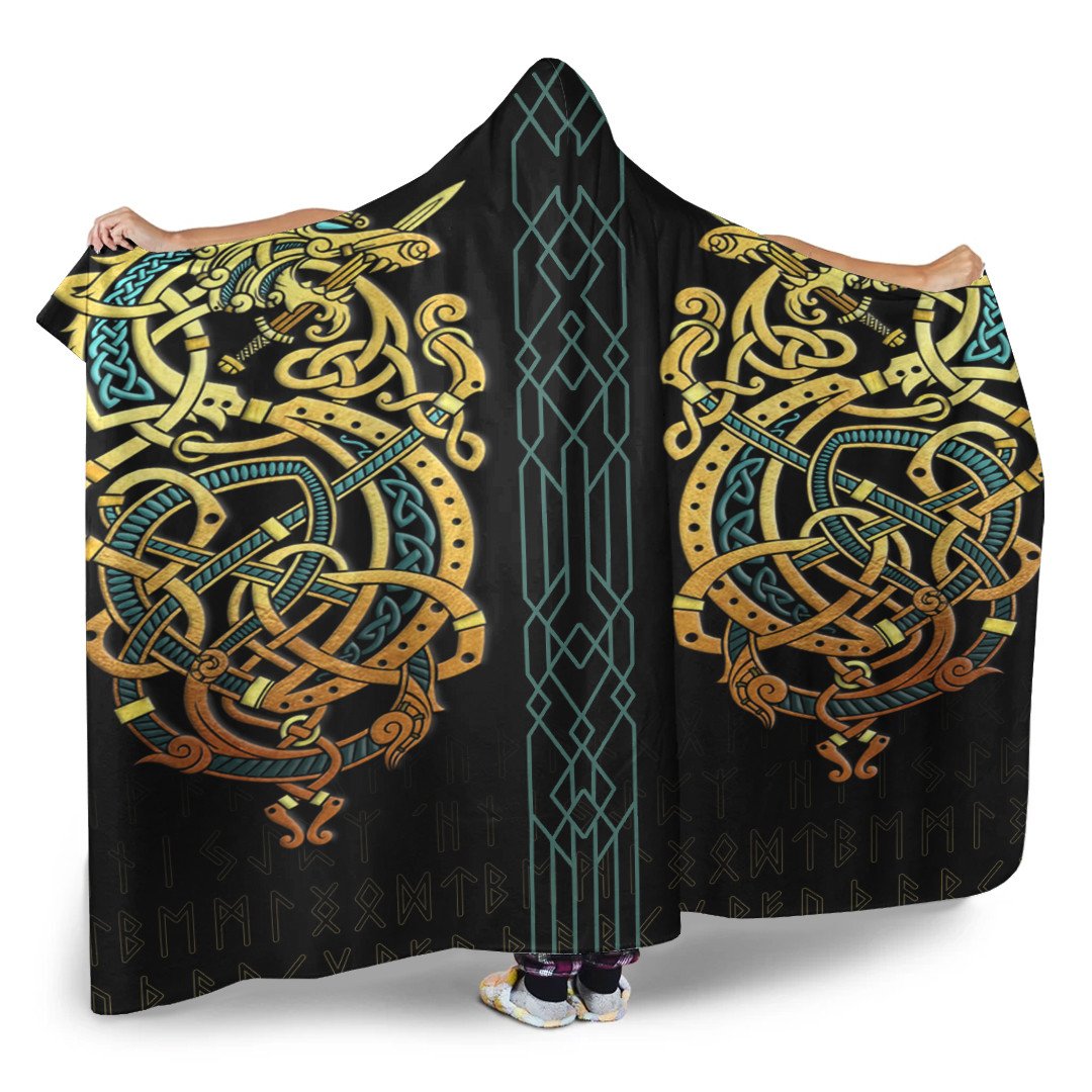 Celtic  Hooded Blanket - Celtic Dragon Gold Hooded Blanket