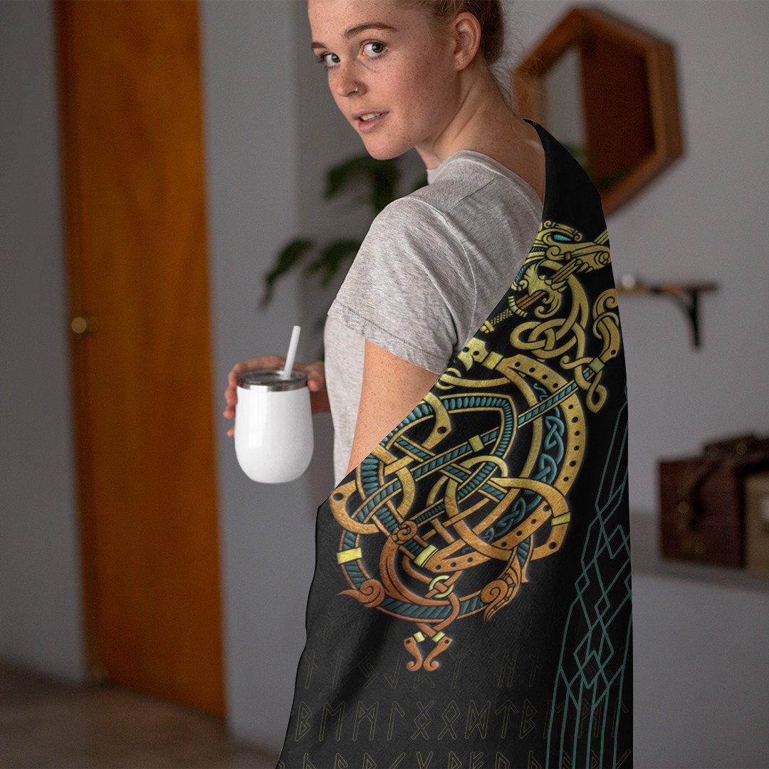 Celtic  Hooded Blanket - Celtic Dragon Gold Hooded Blanket