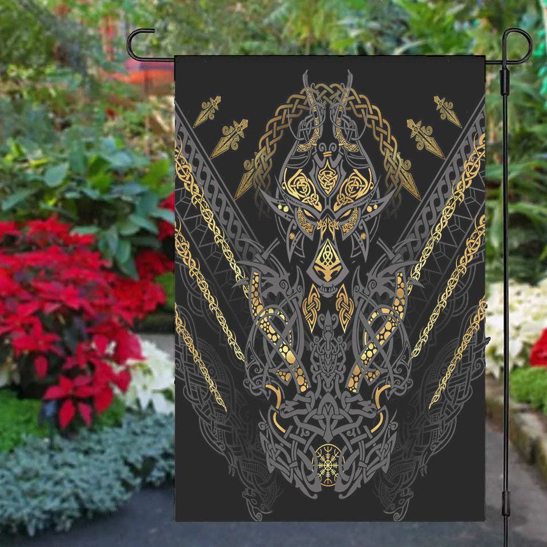 Celtic Garden Flag - Fenrir and Claw Gold-Black Garden Flag