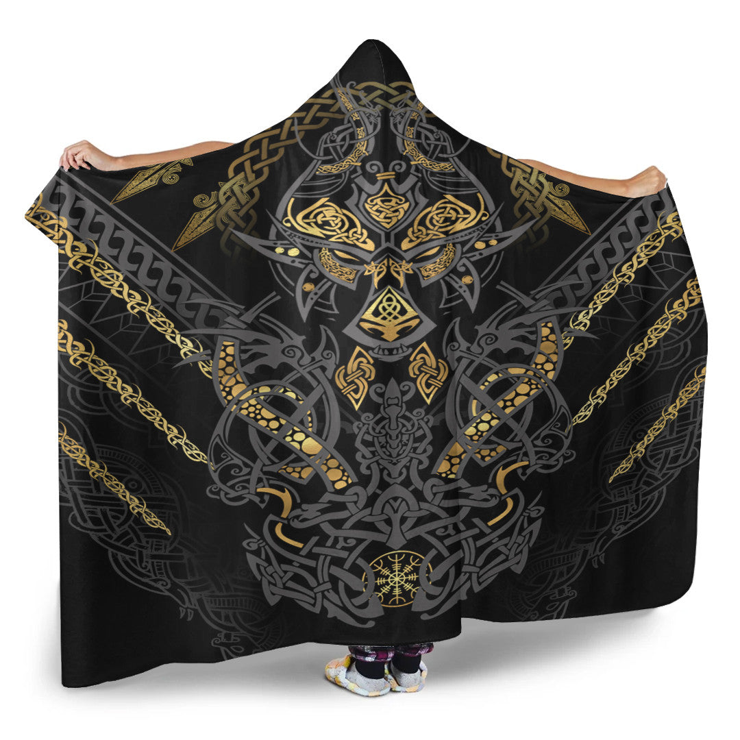 Celtic  Hooded Blanket - Fenrir and Claw Gold-Black Hooded Blanket