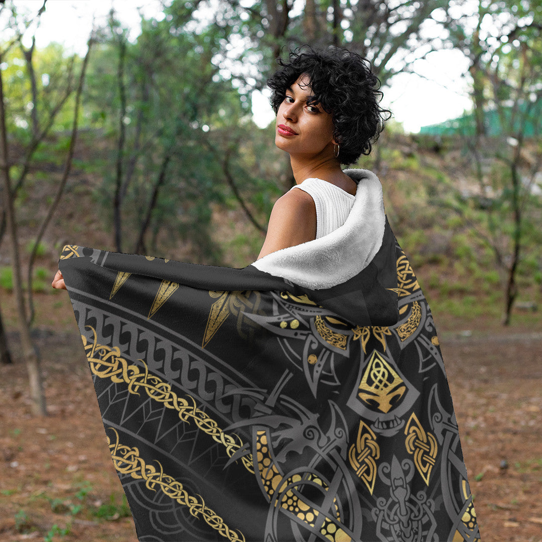 Celtic  Hooded Blanket - Fenrir and Claw Gold-Black Hooded Blanket
