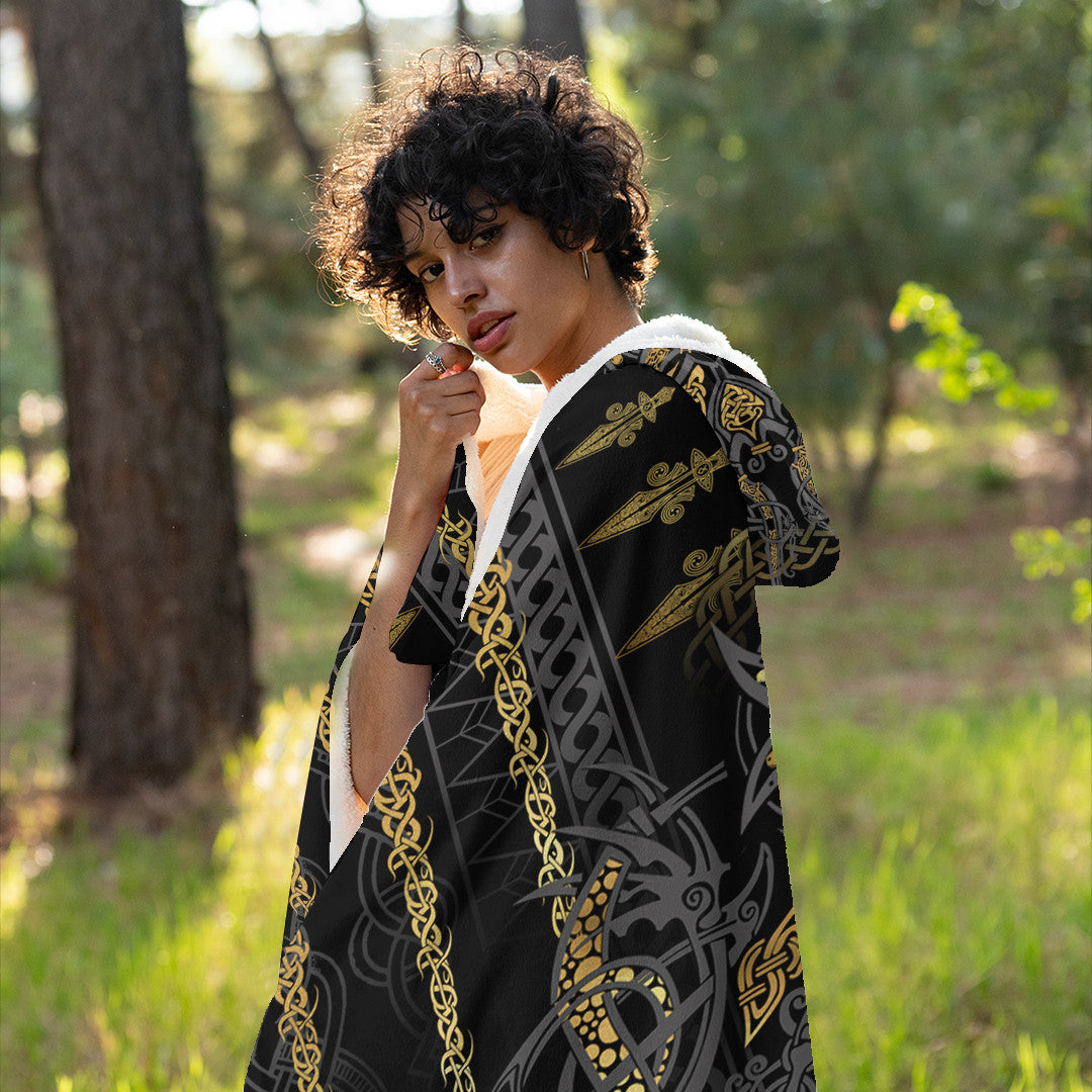 Celtic  Hooded Blanket - Fenrir and Claw Gold-Black Hooded Blanket