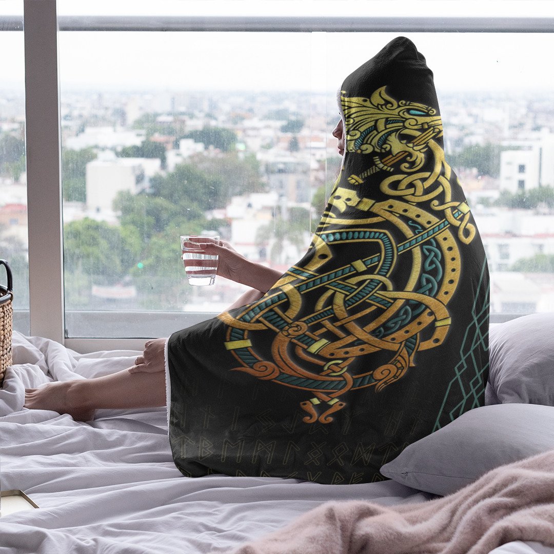 Celtic  Hooded Blanket - Celtic Dragon Gold Hooded Blanket