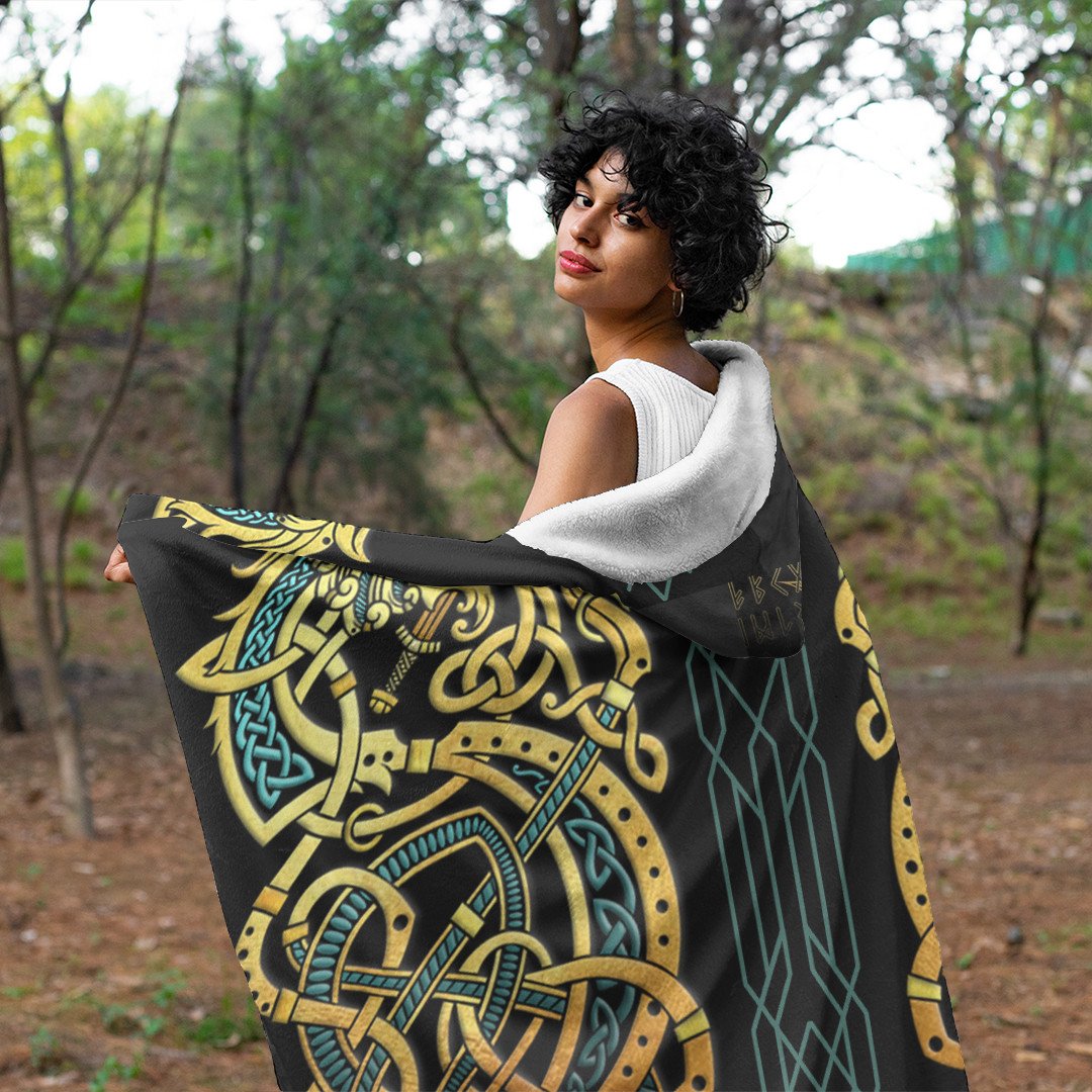 Celtic  Hooded Blanket - Celtic Dragon Gold Hooded Blanket