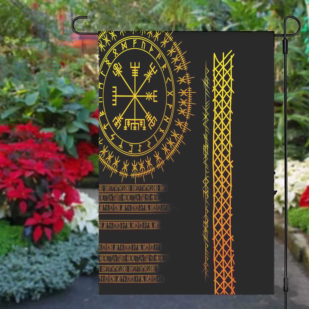 Celtic Garden Flag - Vegvisir and Rune Gold Style Garden Flag