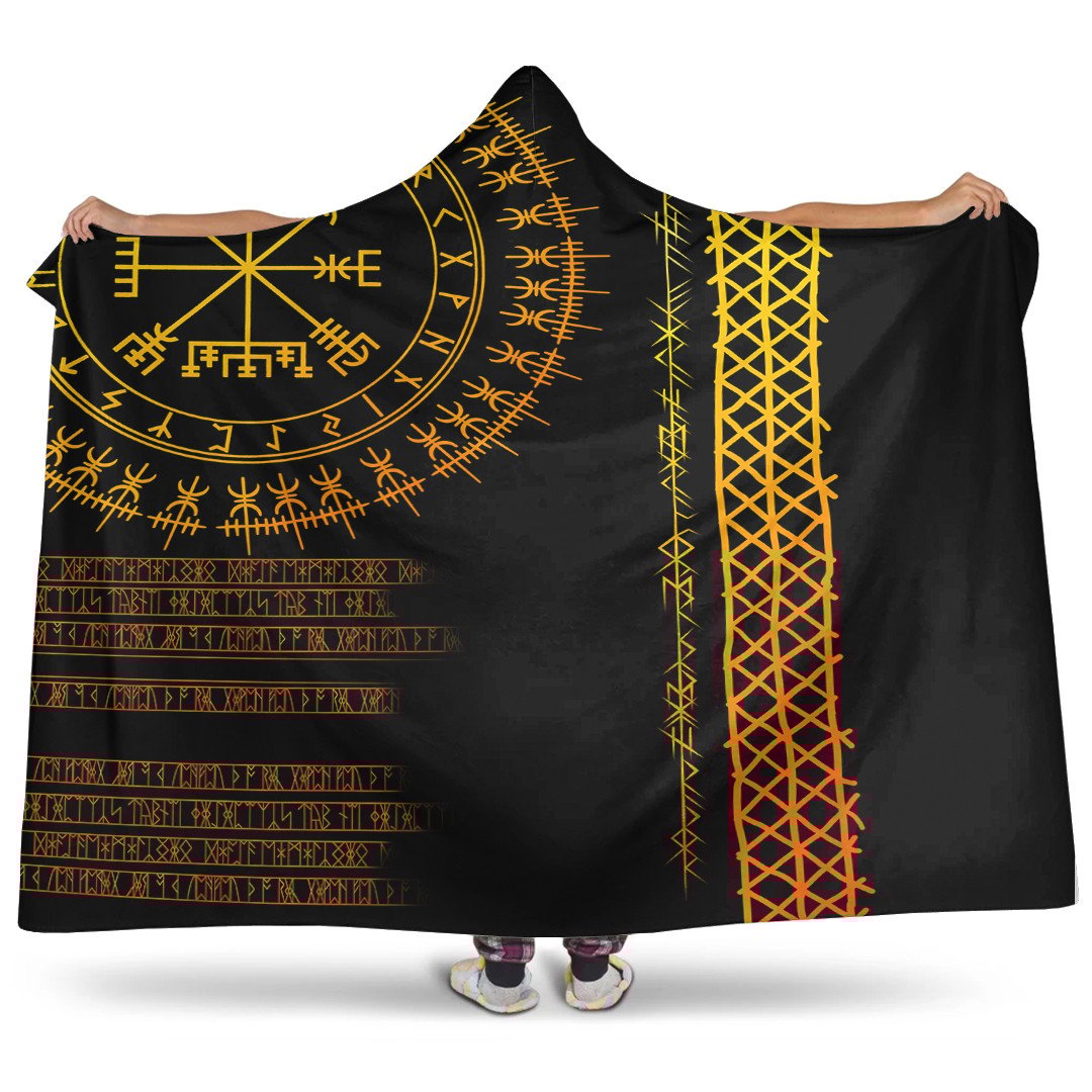 1st Ireland Celtic  Hooded Blanket - Vegvisir and Rune Gold Style Hooded Blanket A35